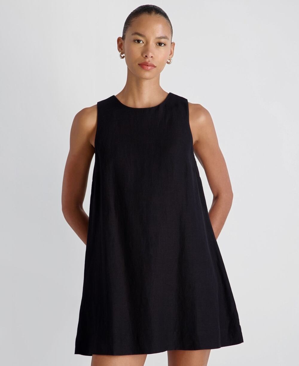 French Connection Women's Cooper Linen Sleeveless Mini Dress Black Size L 3441